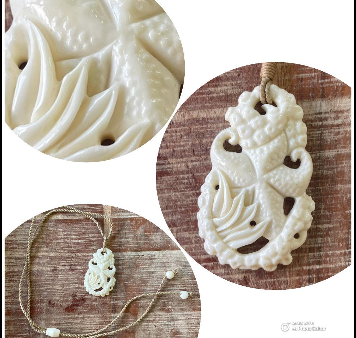 Hand Carved Buffalo Bone Starfish Pendant, Adjustable Surfer Cord