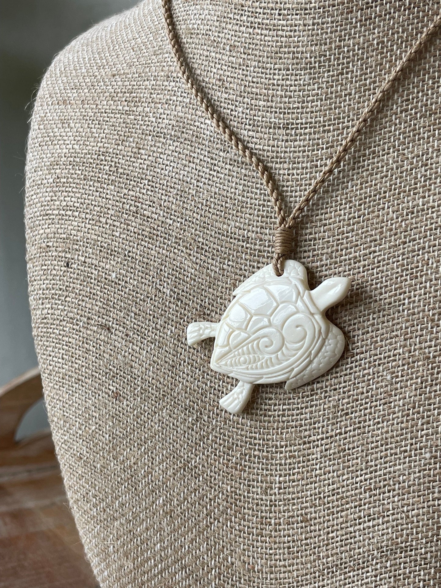 Hand Carved Buffalo Bone Sea Turtle Pendant – Polynesian Koru Necklace