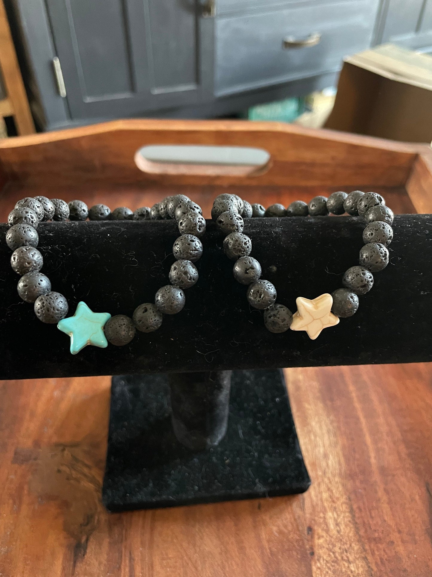 Authentic Lava Bead Elastic Bracelet with Starfish or  iʻa hōkū Clay Bead
