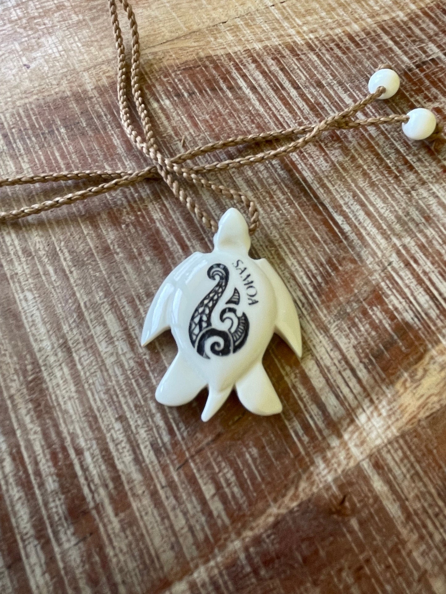 14” Adjustable Solid Bone Handcarved and  Laser Engraved Samoa Makau (Fish Hook) Necklace - Beautiful Traditional Hawaiian Polynesian