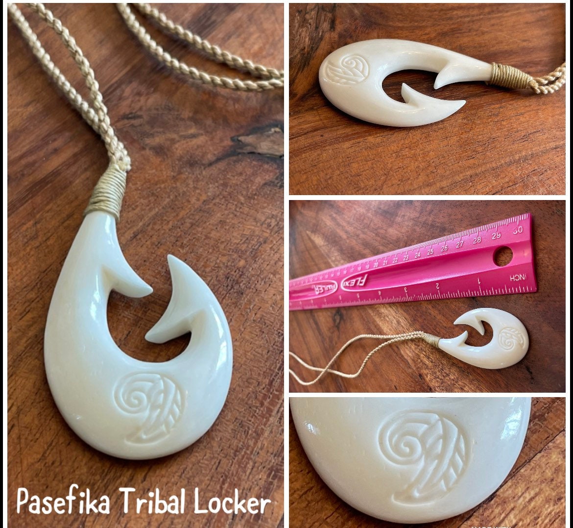 Hand Carved Buffalo Bone Fish Hook Necklace – Koru Fern Design