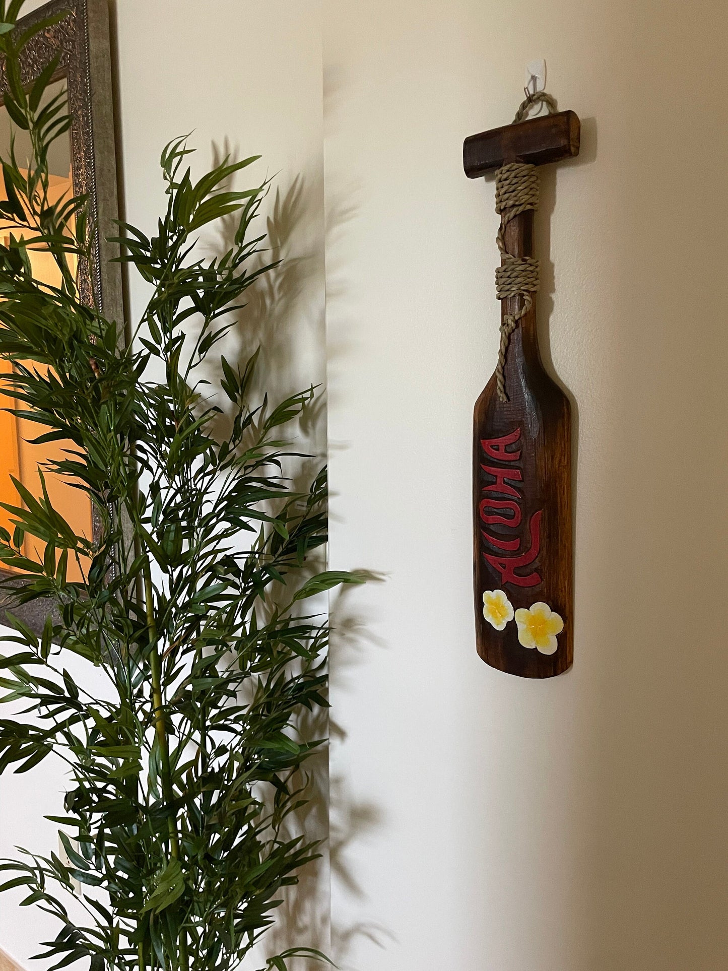 Solid Wood Hand Carved and Painted Aloha Hawaiian Paddle Wall Art