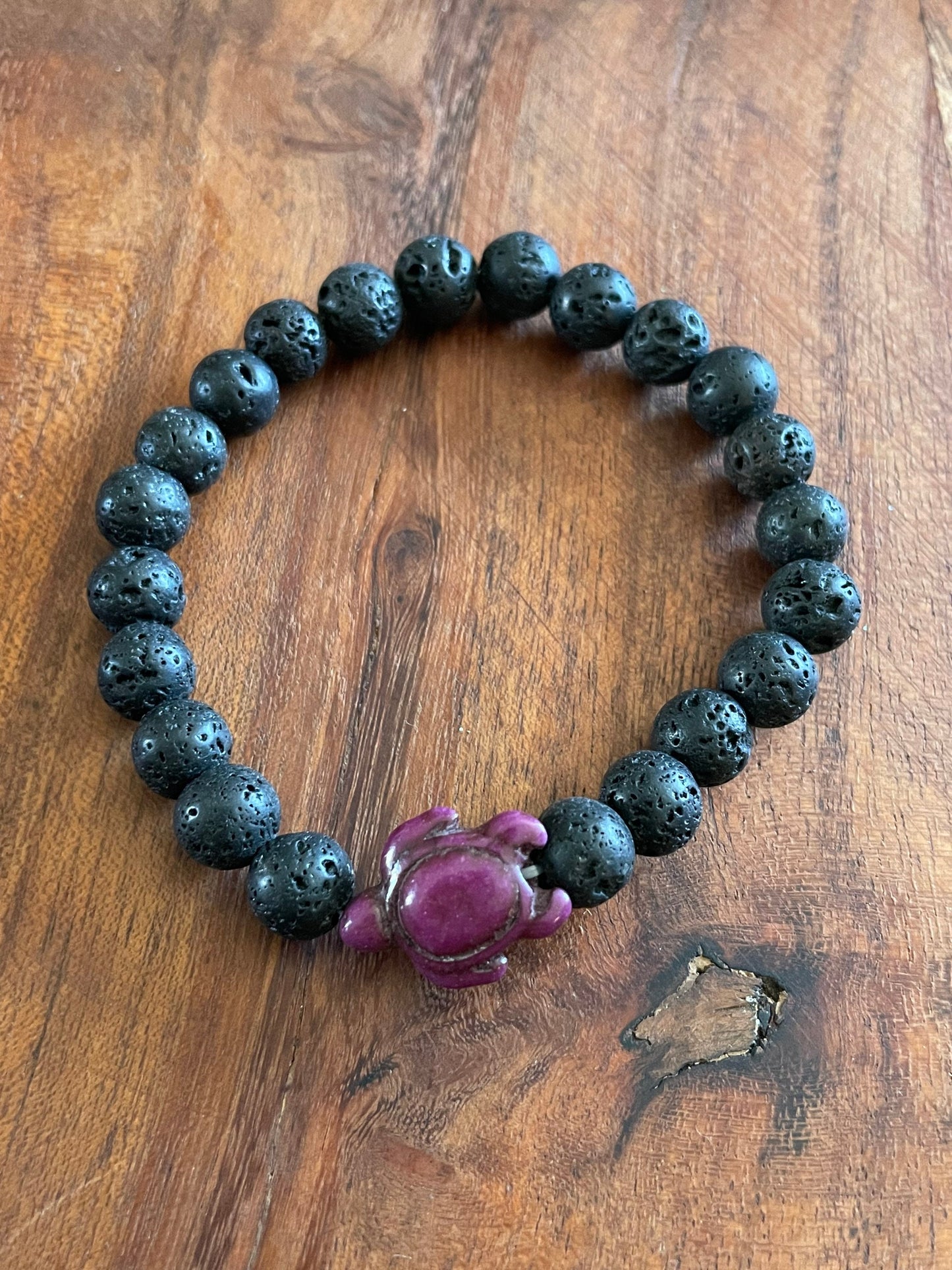 Lava Bead Bracelet with Clay Honu Turtle Accent