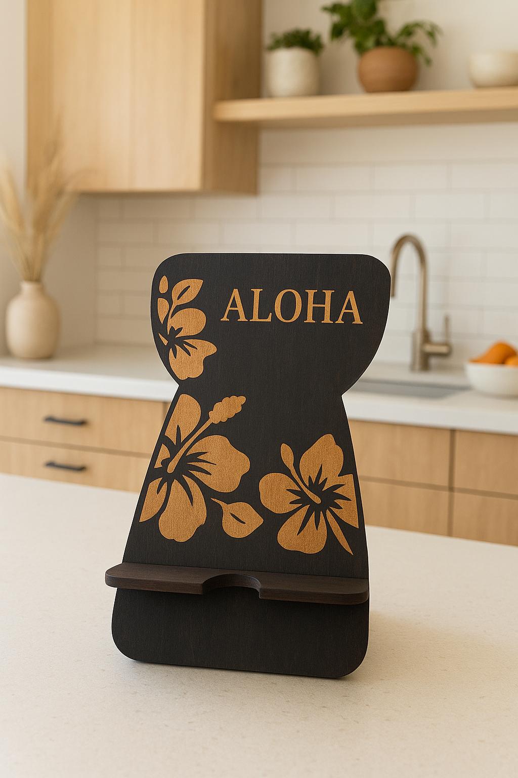 Customizable Micronesian, Polynesian Latte Stone Cell Phone Holder: Engraved Hibiscus Design