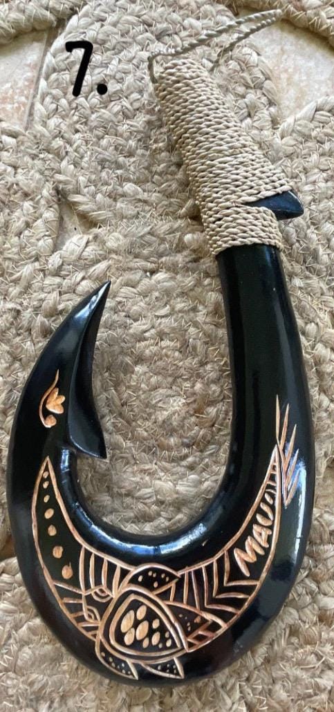 Handmade Polynesian Fish Hook Wall Decor – Engraved Hei Makau