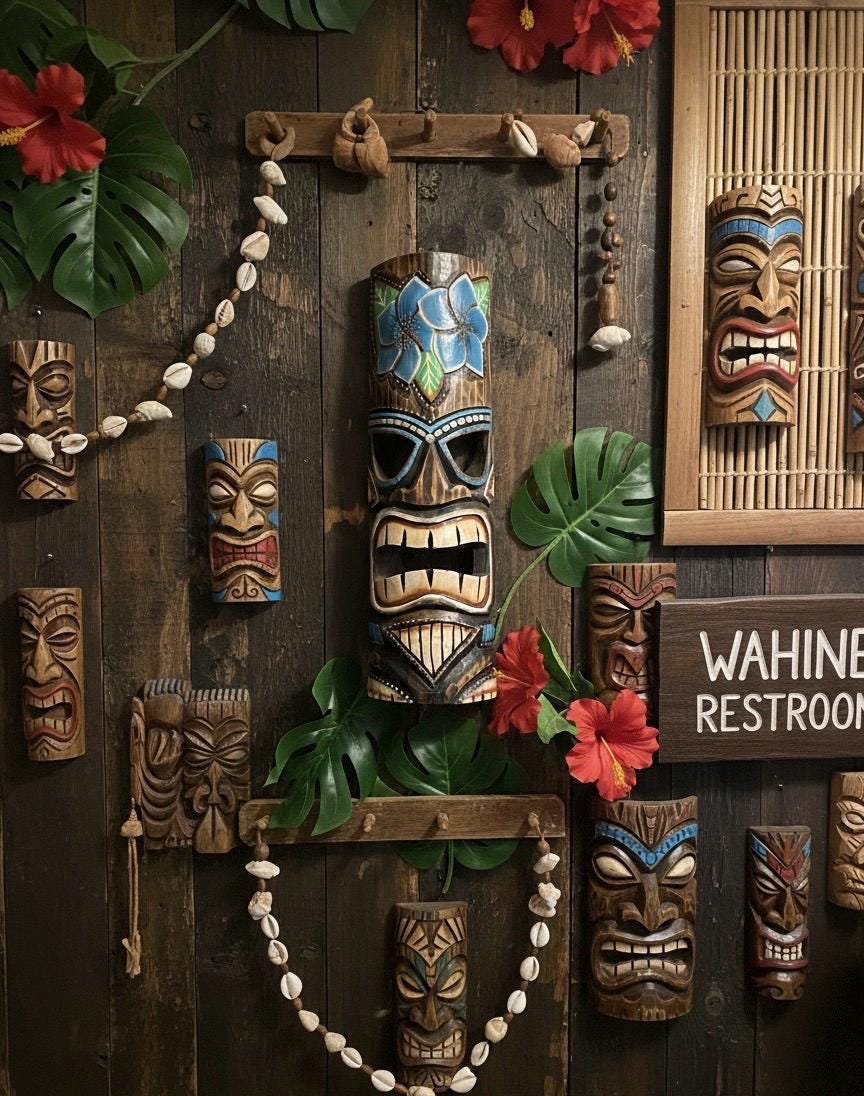 Blue Plumeria Hawaiian Tiki - Lightweight Teakwood Handcarved and Handpainted Display