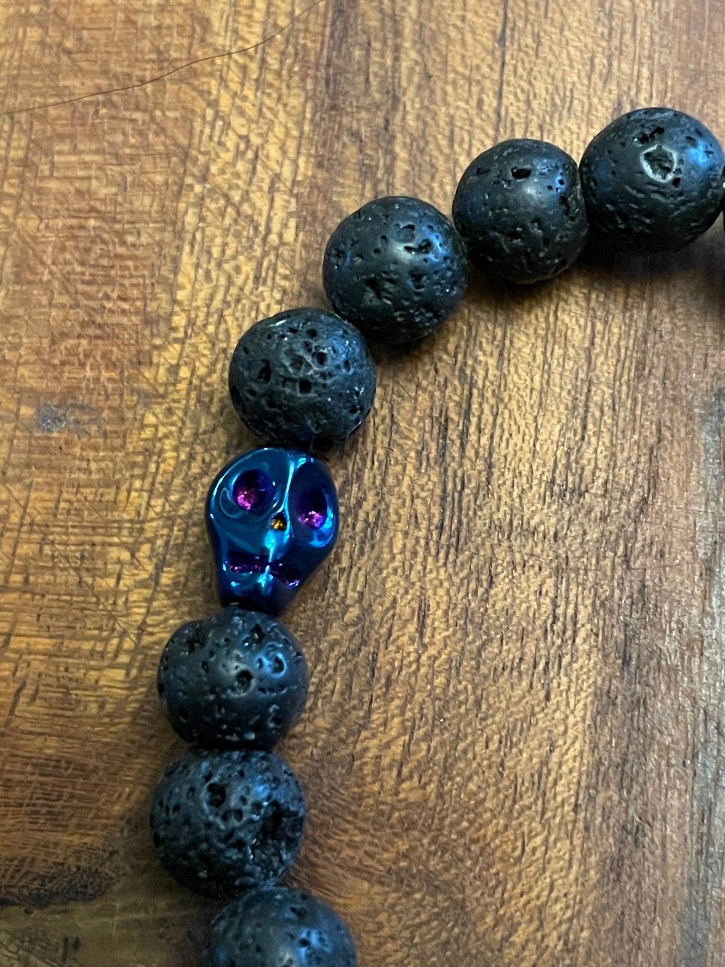 Authentic Hawaiian Lava Bead Bracelets with One-of-a-Kind Glass Skull Beads