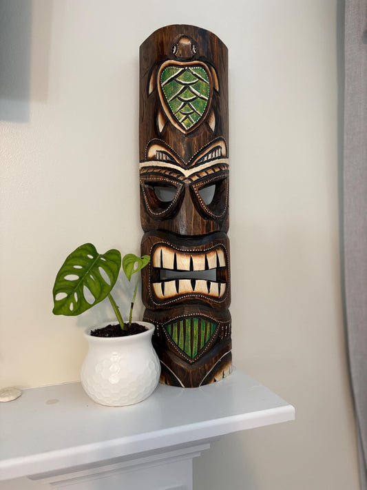 Sea Turtle Hawaiian Tiki Handcarved and Handpainted Light Weight Teakwood