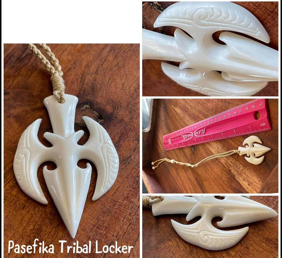 Hand Carved Buffalo Bone Triton Necklace, Adjustable Boho Jewelry