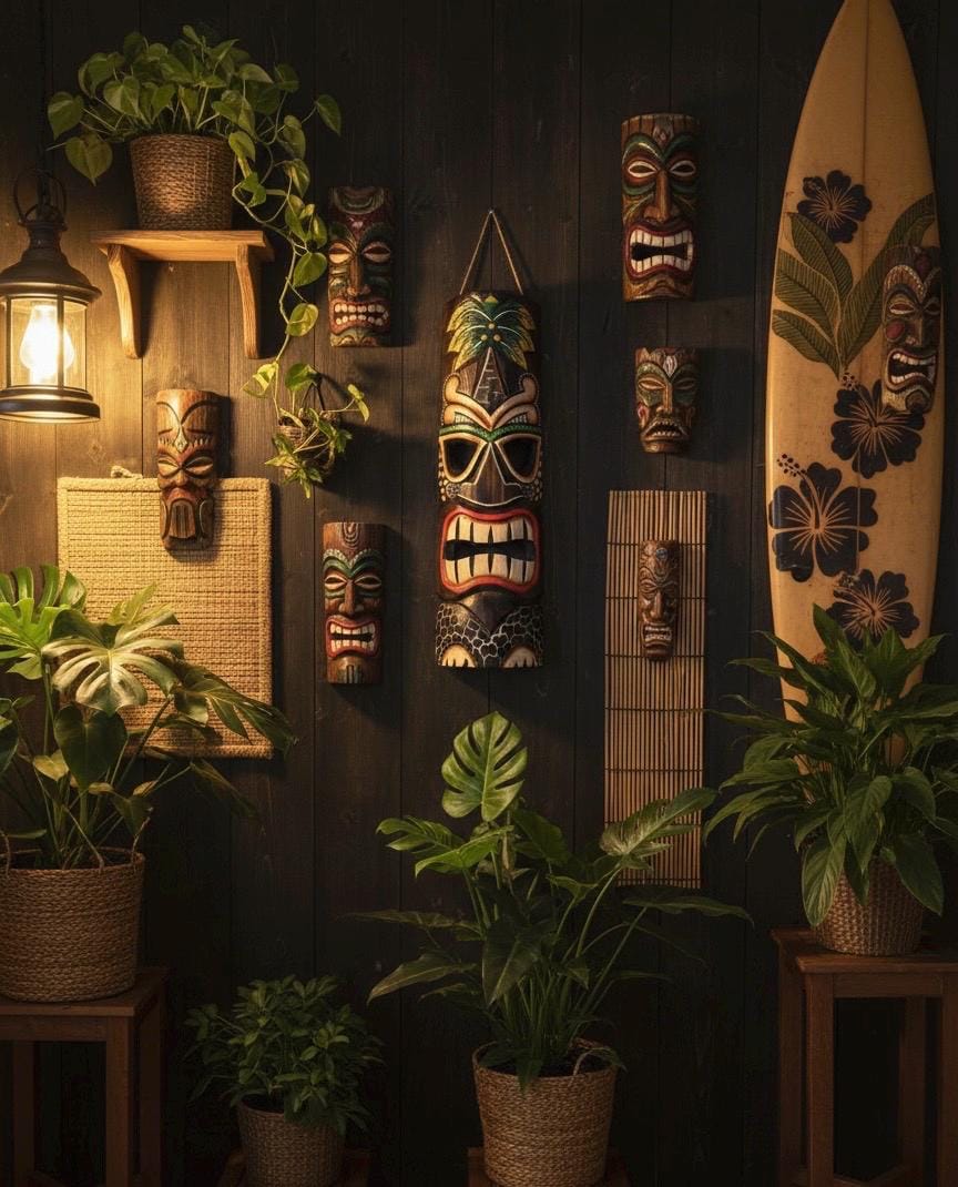 Teakwood Lightweight Handcarved and Handpainted Palm Tree Hawaiian Tiki Display