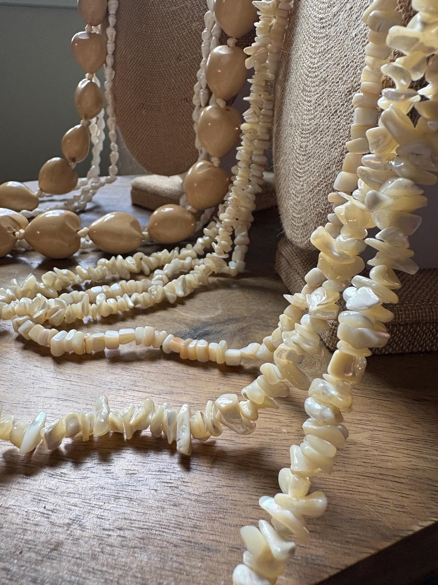 Seashell Lei Set – White & Cream, Polynesian Celebration Leis (6pc)