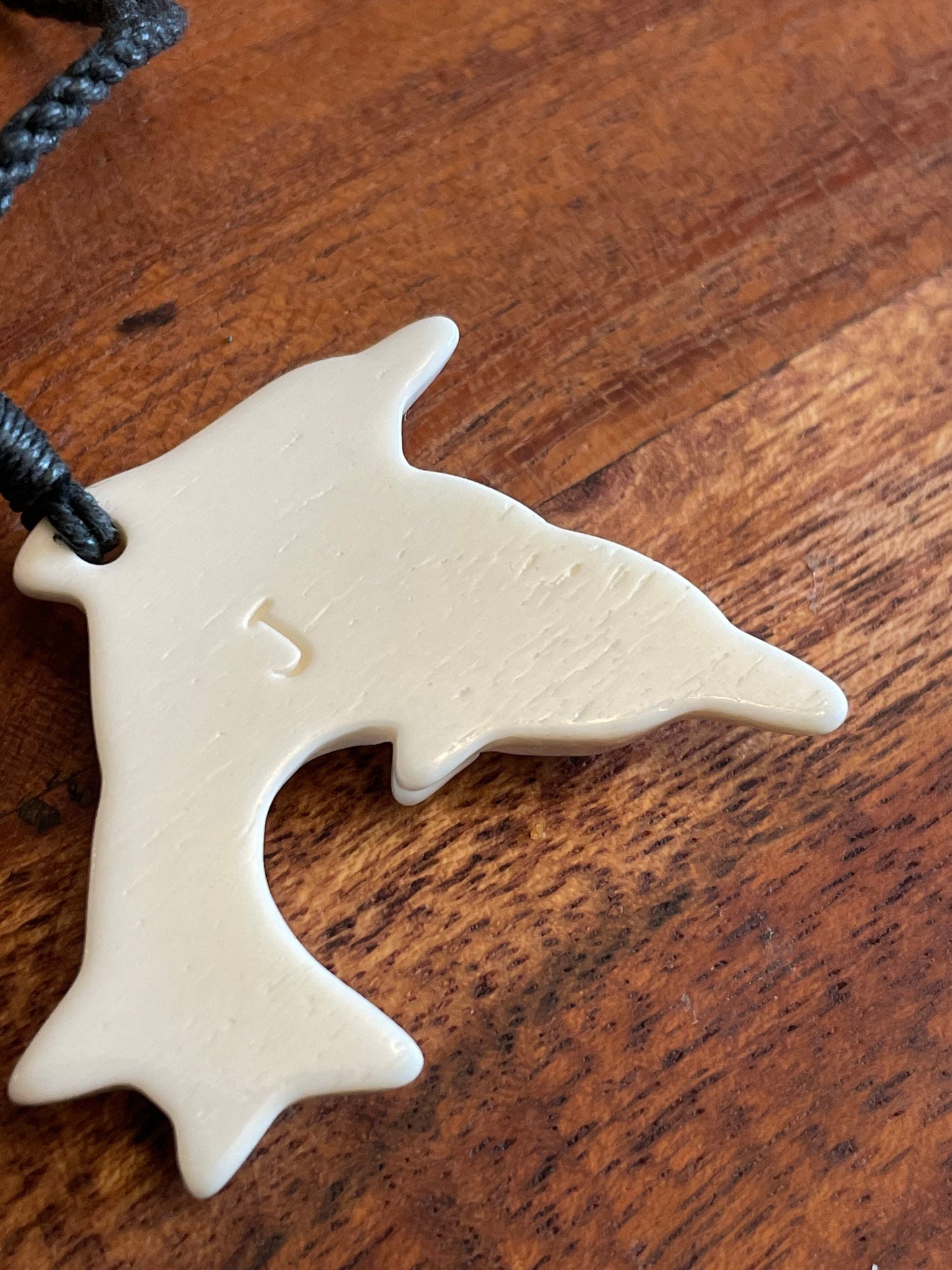 Sweet Set of Hand Carved Solid Bone Polynesian Dolphins Adjustable Necklace