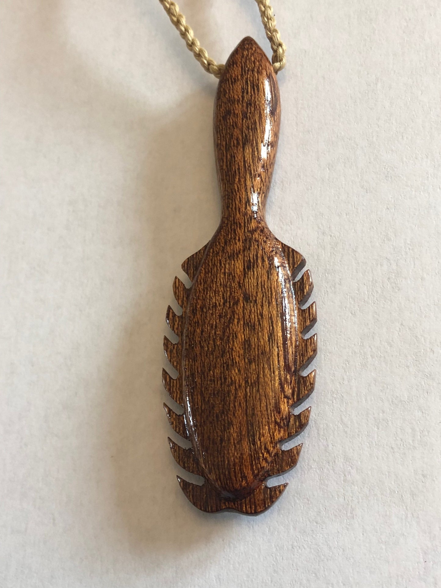 Artistically Hand-carved Solid Koa Wood Hawaiian War Club Adjustable Necklace