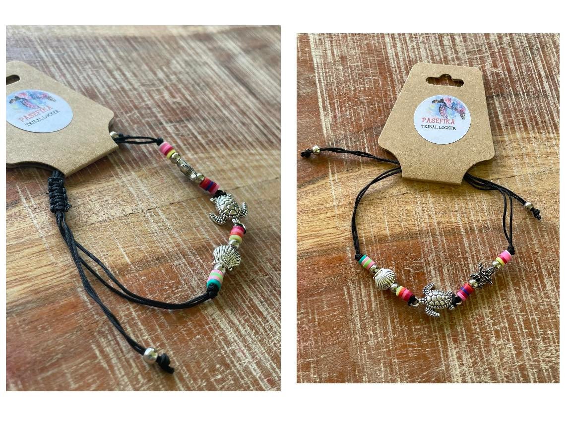 Handmade Beaded Bracelet Lot – Lava Stone, Seashell Boho Jewelry