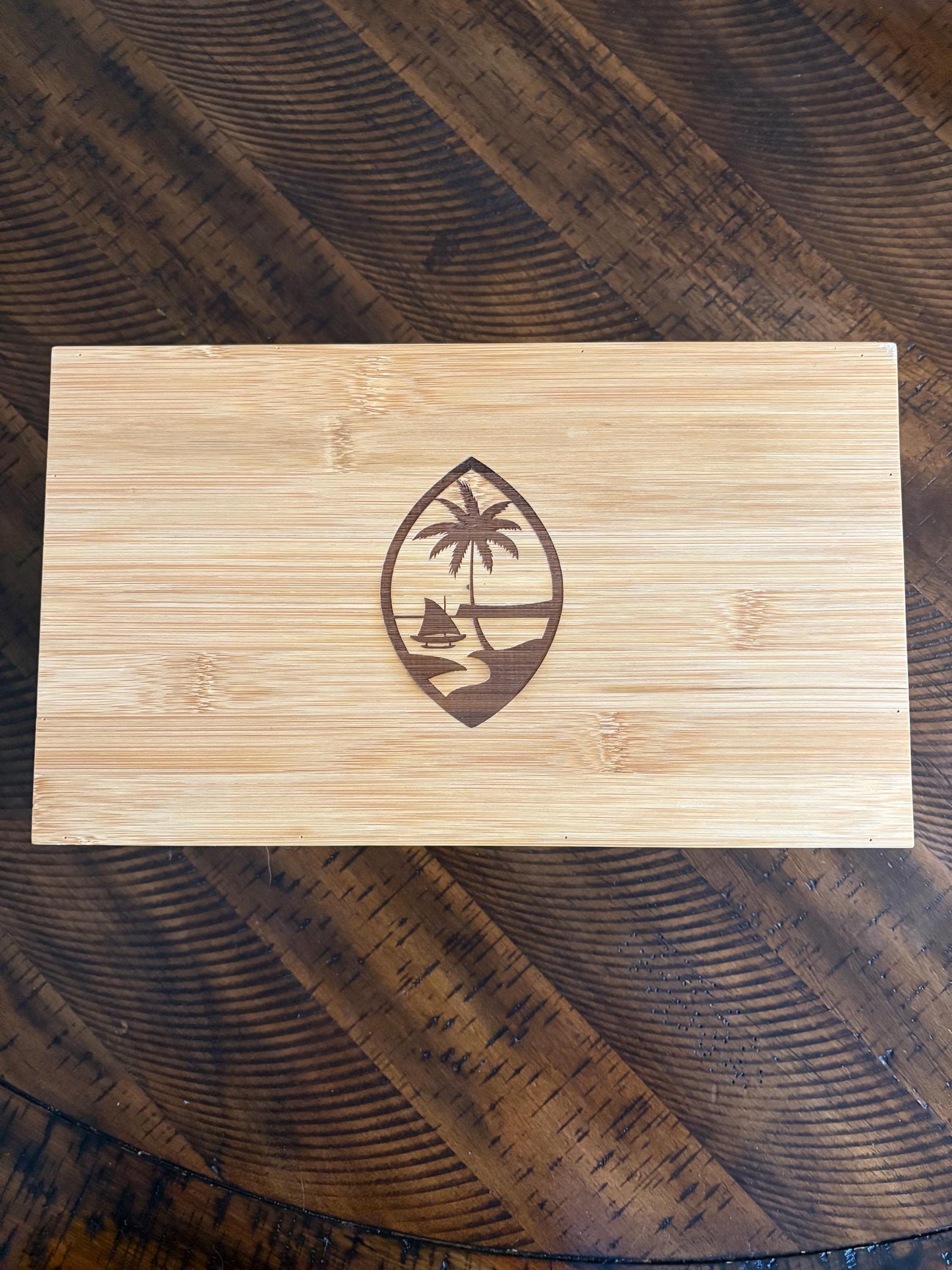 Wood Burned Guam Seal Bamboo Box