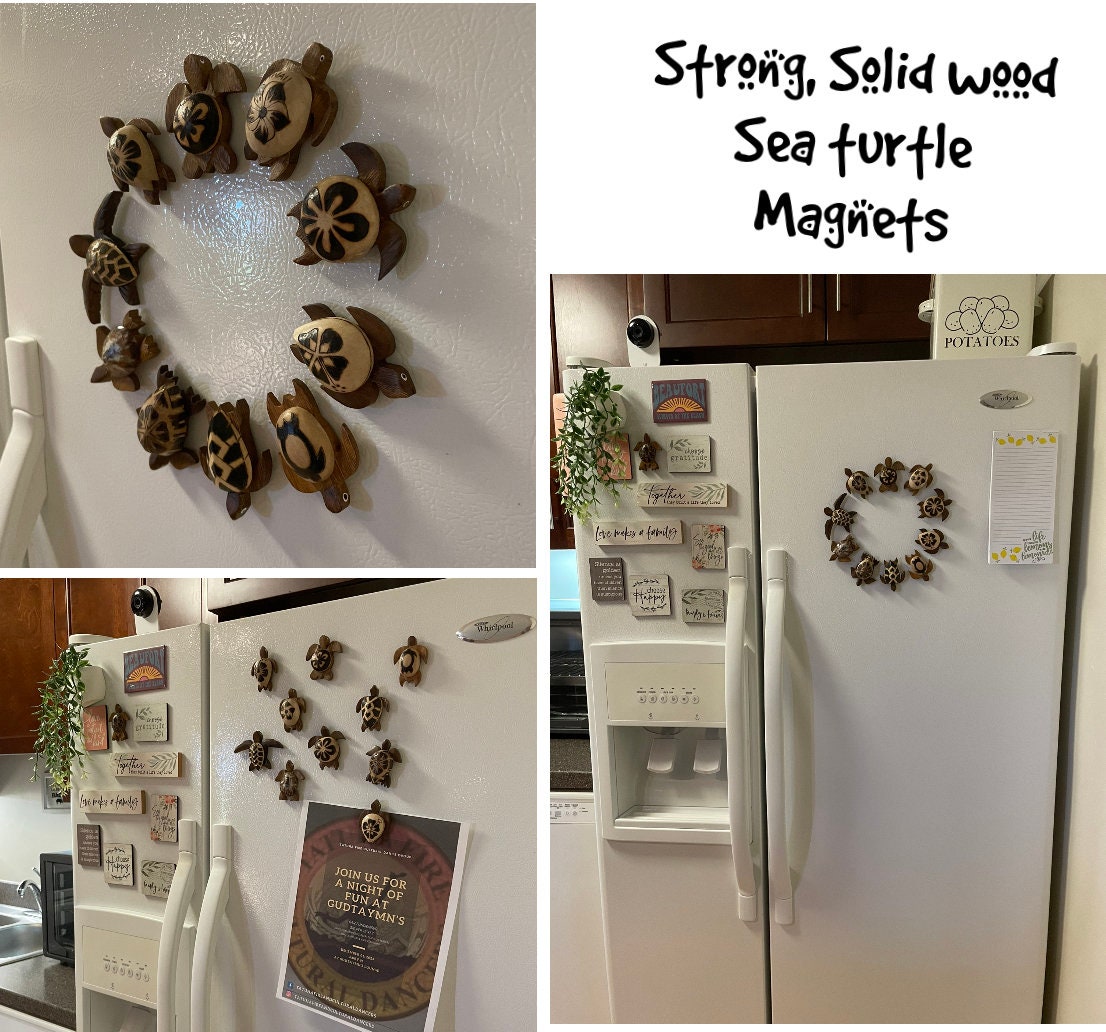 Handmade Wood Honu Magnet - Polynesian Sea Turtle Fridge Decor