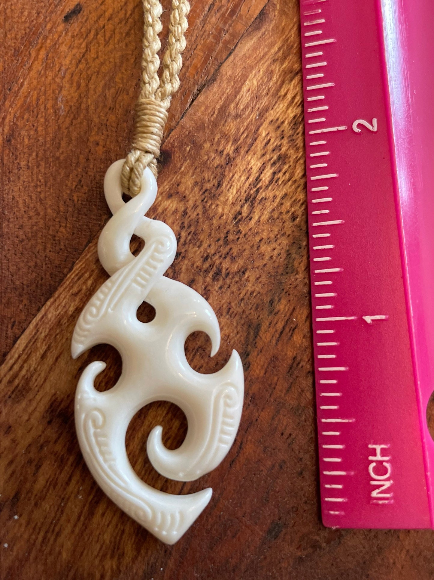 Hand Carved Buffalo Bone Pikorua Necklace, Adjustable Polynesian Jewelry