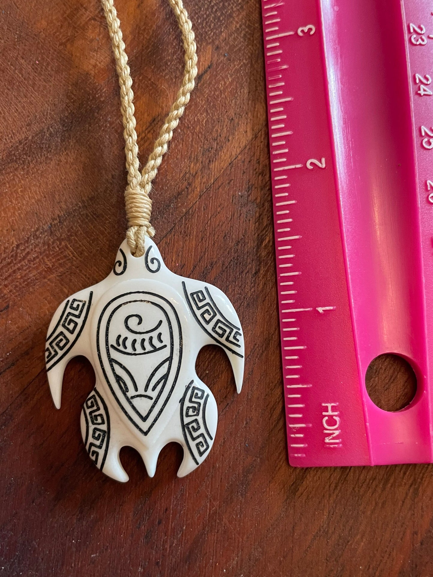 Hand Carved Bone Sea Turtle Necklace, Polynesian Art
