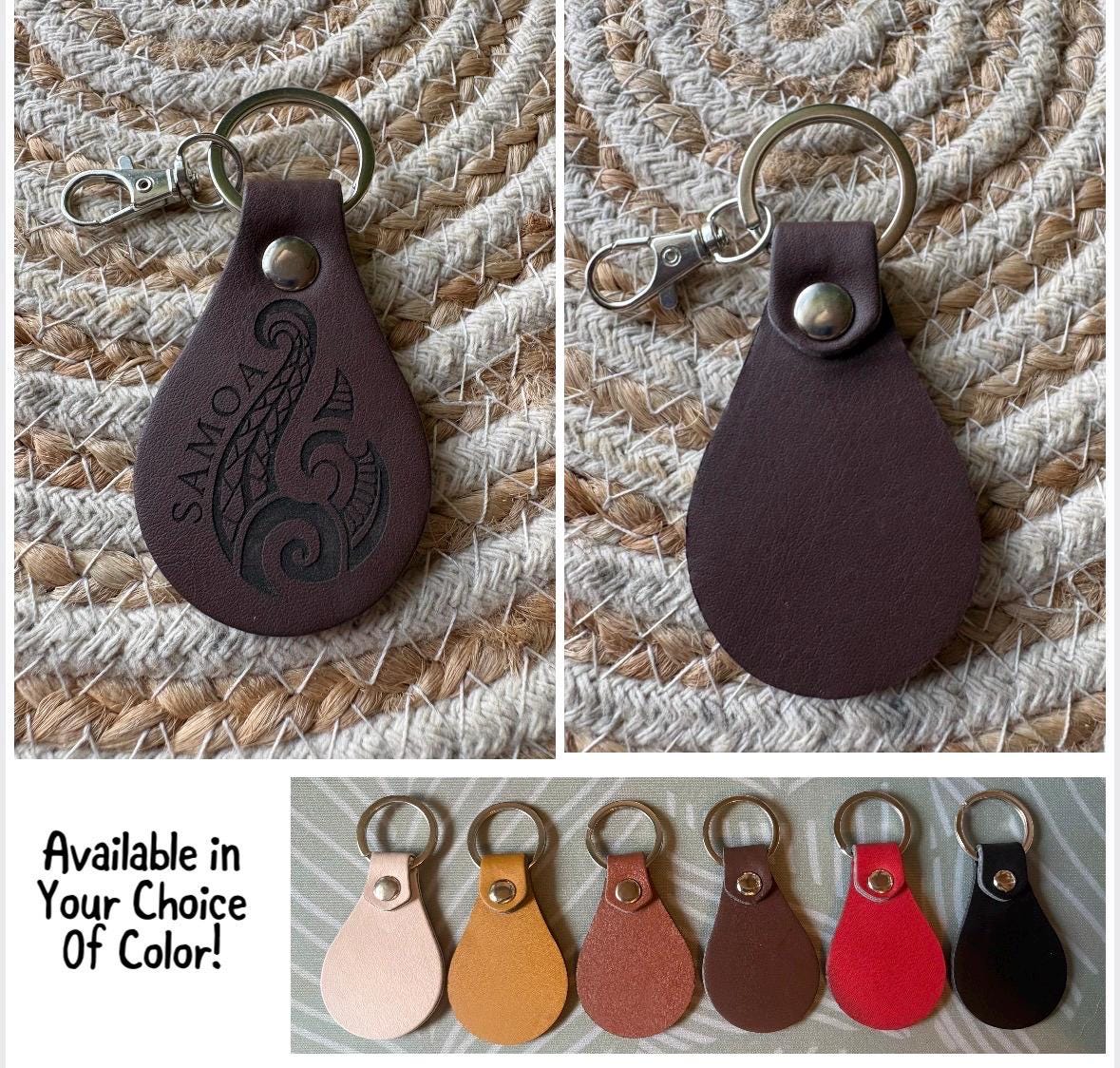 Leather Engraved Samoan Keychains with Swivel Metal Clip - Personalization Available