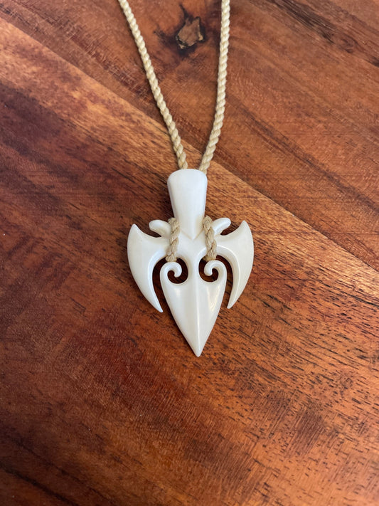 Hand Carved Buffalo Bone Trident Necklace, Adjustable Polynesian Jewelry