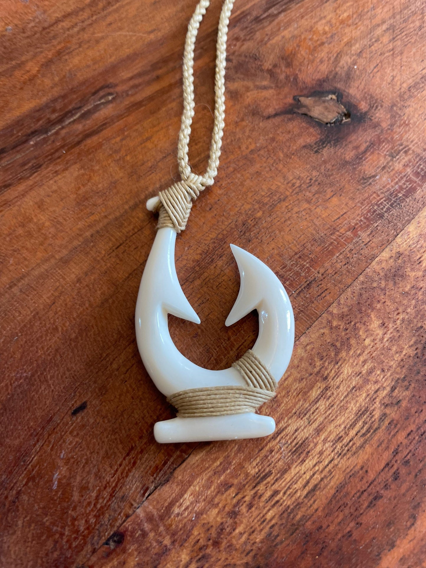 Masculine Surfer Cord Wrapped Makau or Fish Hook Adjustable Warrior Necklace