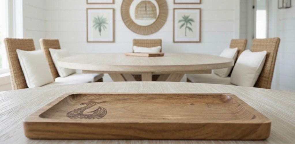 Pacific Islander Hei Makau Fish Hook Wooden Tray: Beautifully Engraved Wood Dish