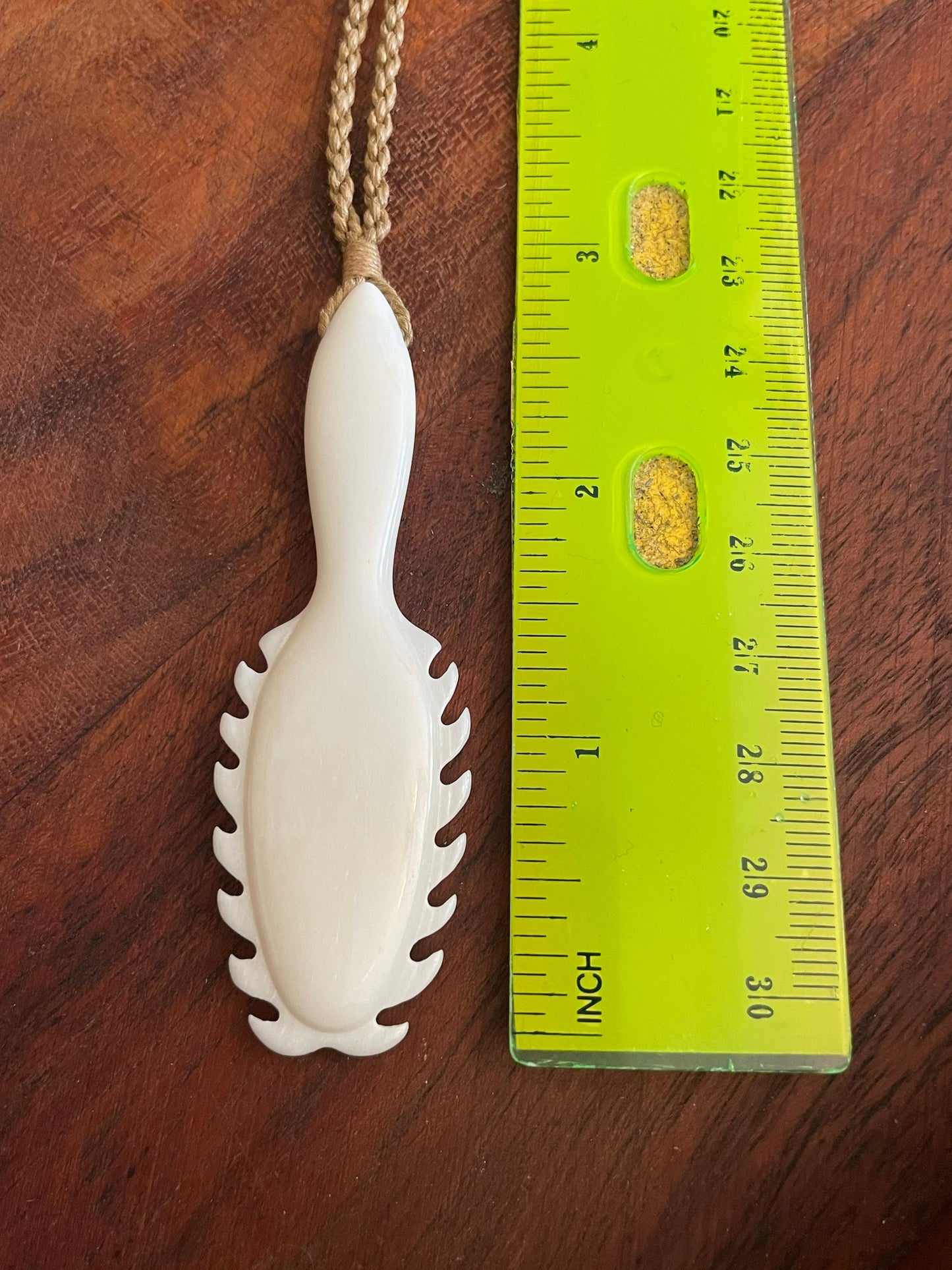 Hand Carved Buffalo Bone Hawaiian Club Pendant, Adjustable Hemp Cord