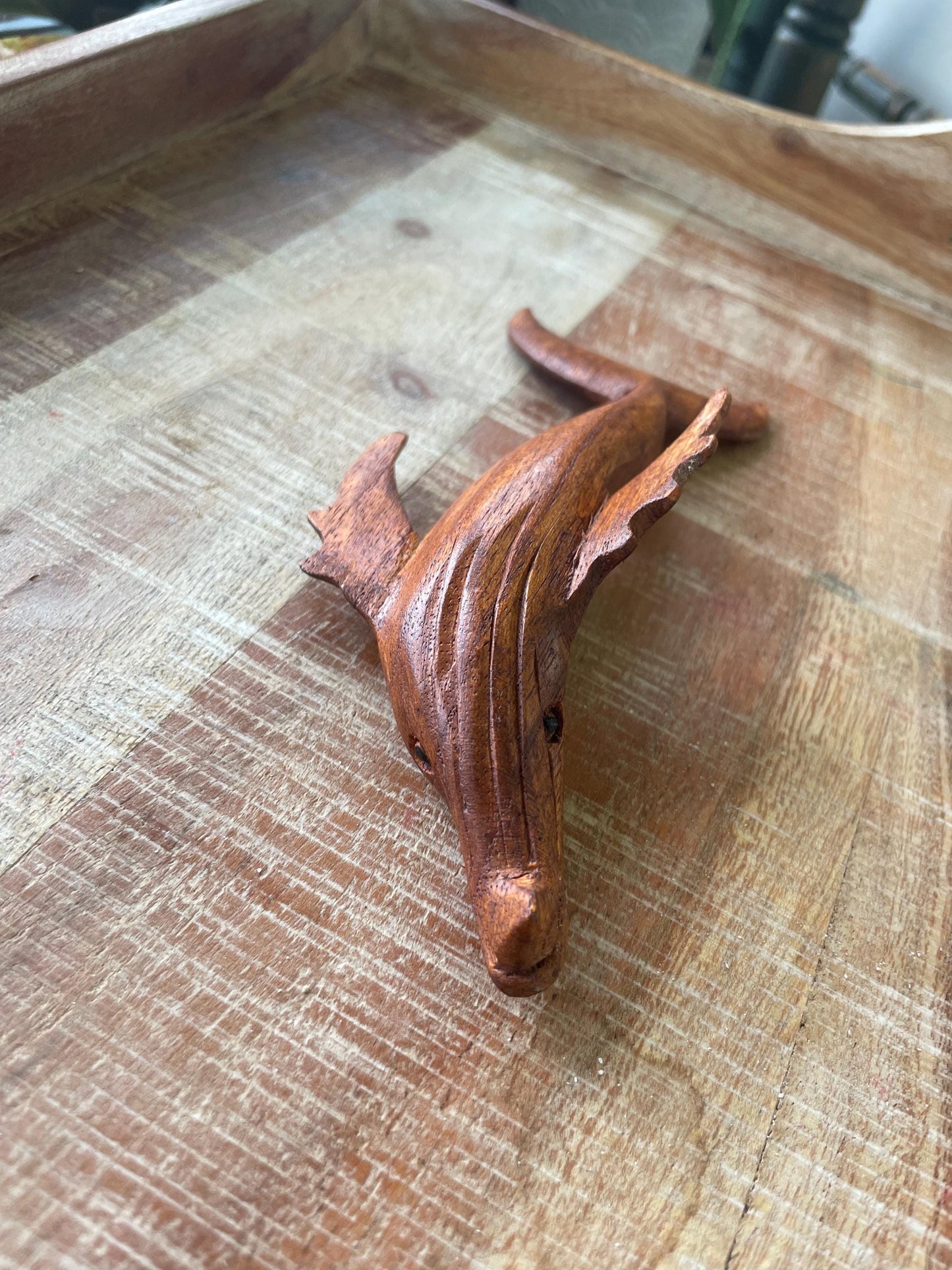 Hand Carved Hibiscus Wood Whale Figurine, Polynesian Decor