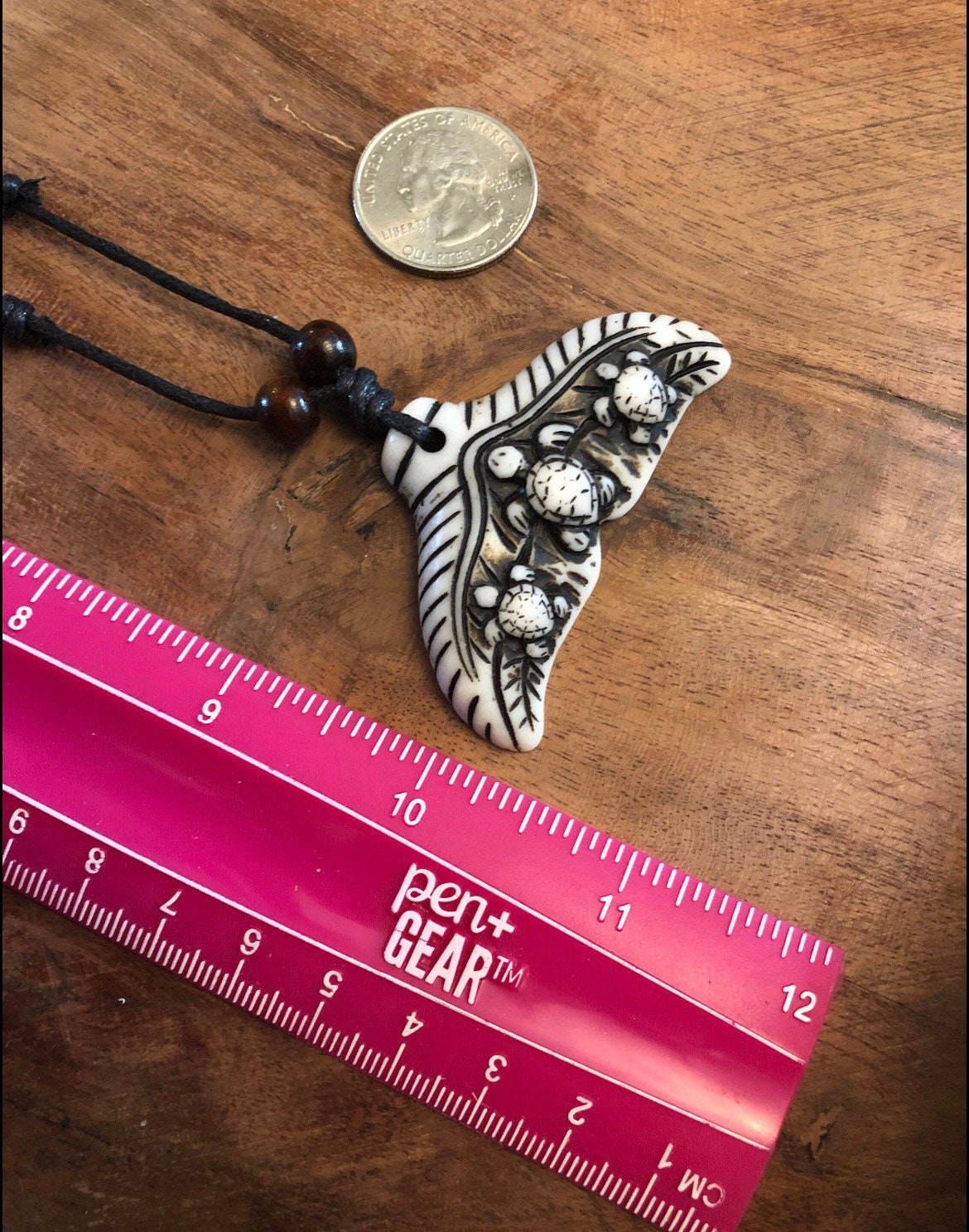 Bone Resin Whale Tail Necklace with Turtles, Adjustable Polynesian Surfer Style