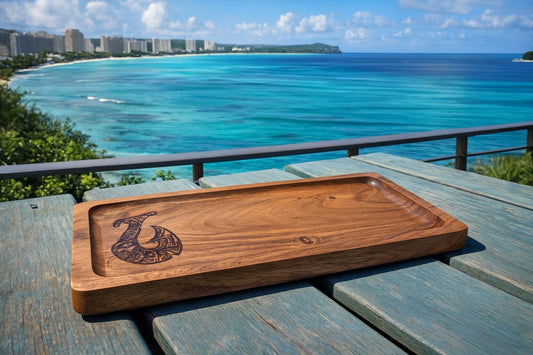 Pacific Islander Hei Makau Fish Hook Wooden Tray: Beautifully Engraved Wood Dish