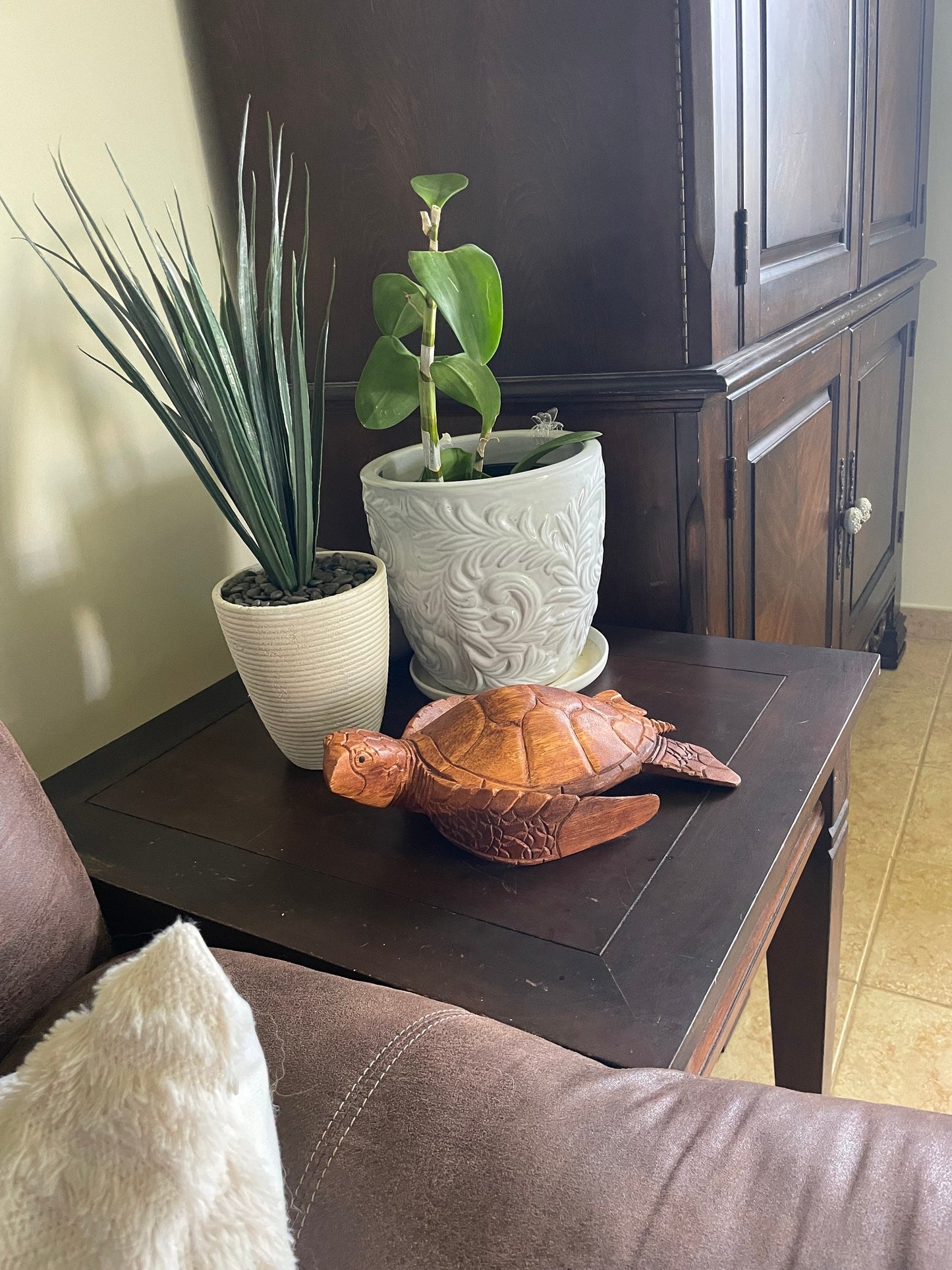 Hand Carved Hibiscus Wood Sea Turtle: Nautical Home Decor (8.5-10" Long)