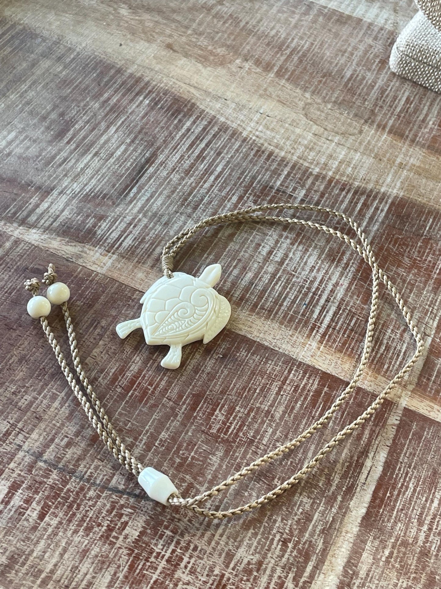 Hand Carved Buffalo Bone Sea Turtle Pendant – Adjustable Necklace