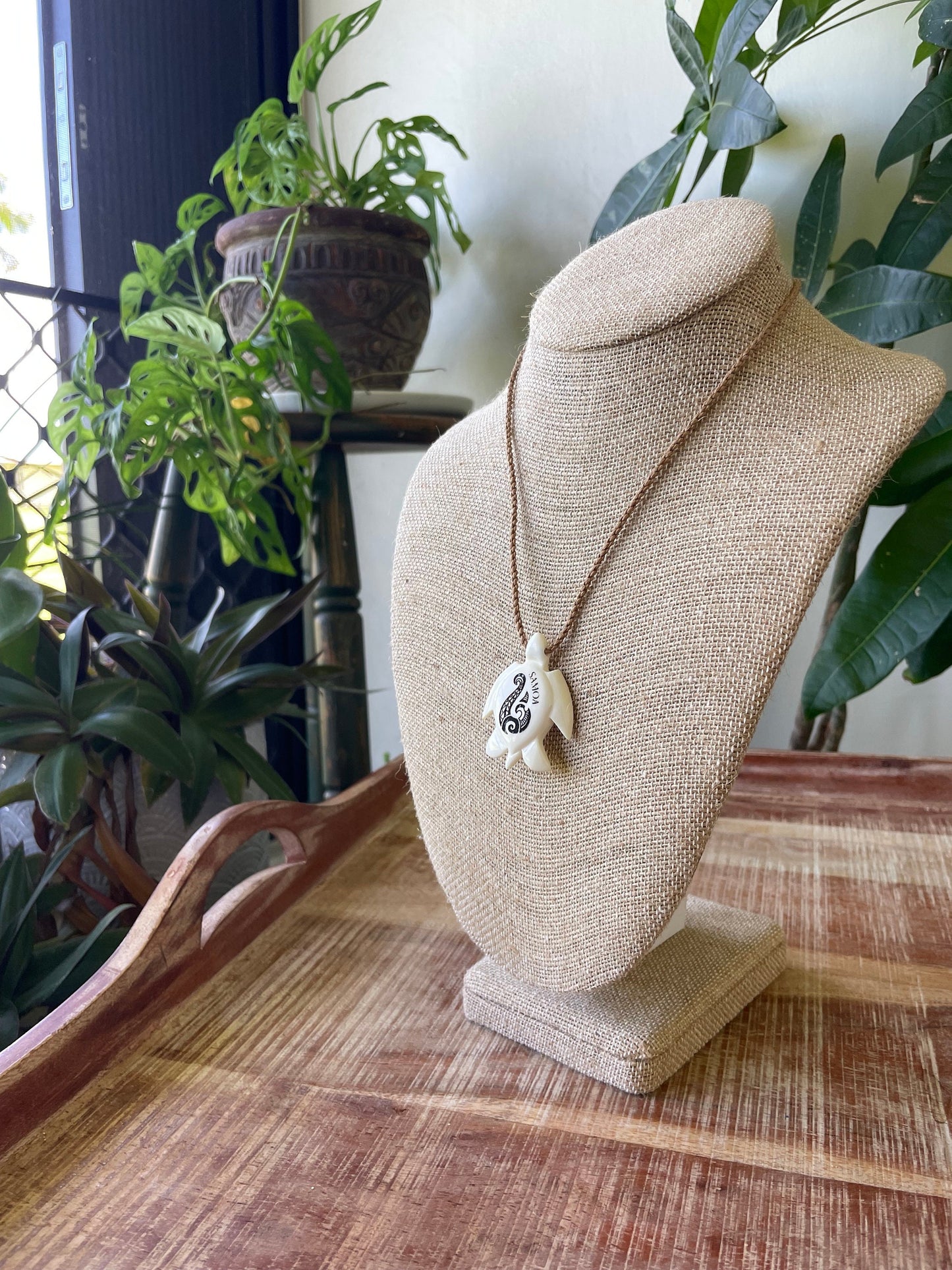 14” Adjustable Solid Bone Handcarved and  Laser Engraved Samoa Makau (Fish Hook) Necklace - Beautiful Traditional Hawaiian Polynesian