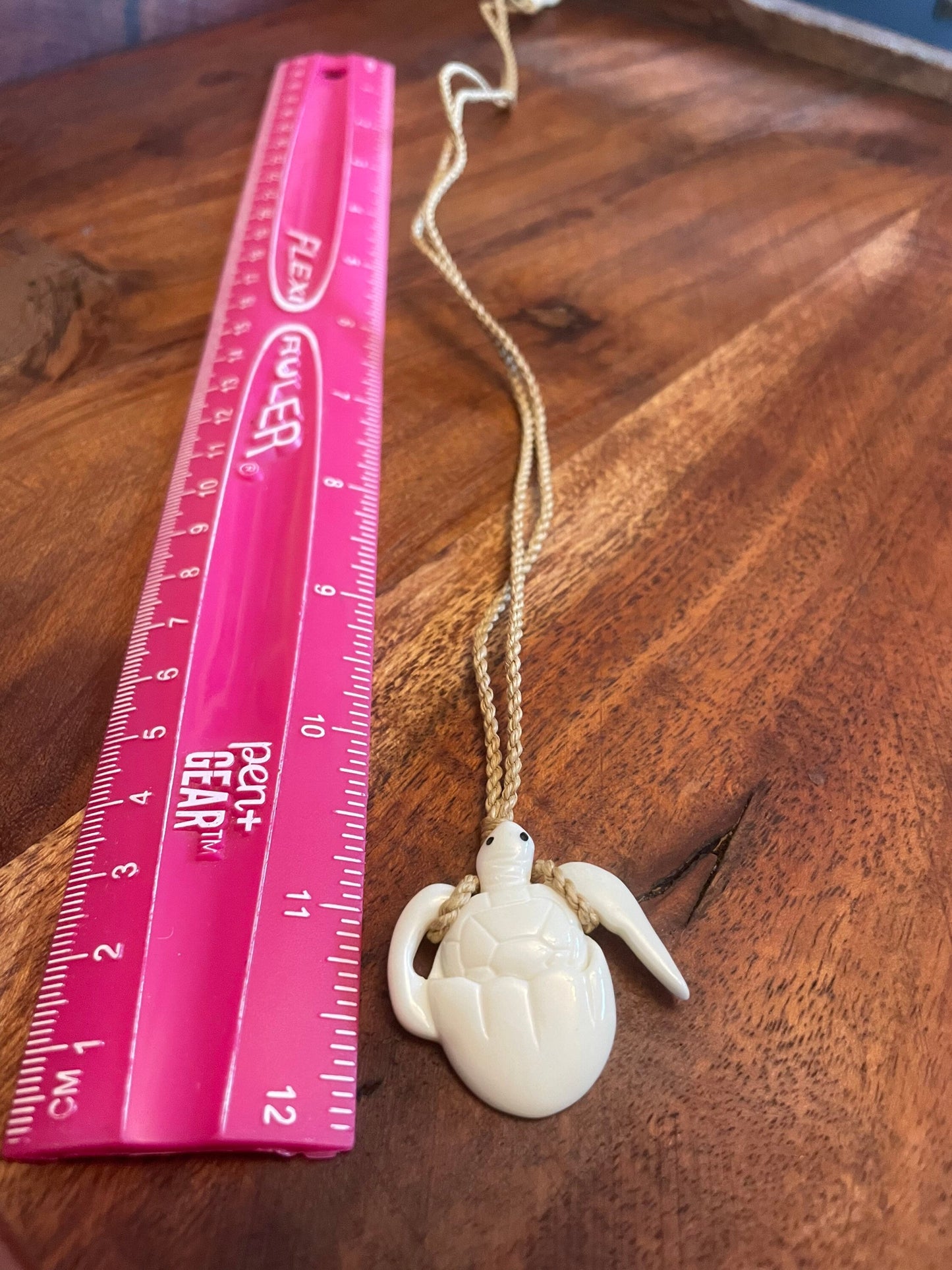 Hand Carved Buffalo Bone Sea Turtle Necklace, Honu Hatching