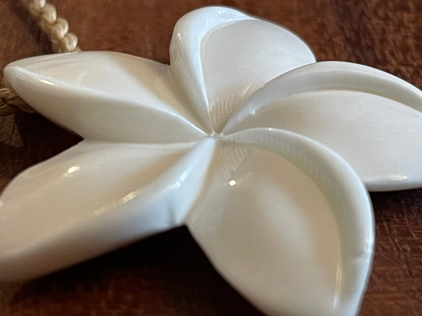 Hand-Carved Bone Plumeria Necklace – Adjustable Hawaiian Cord