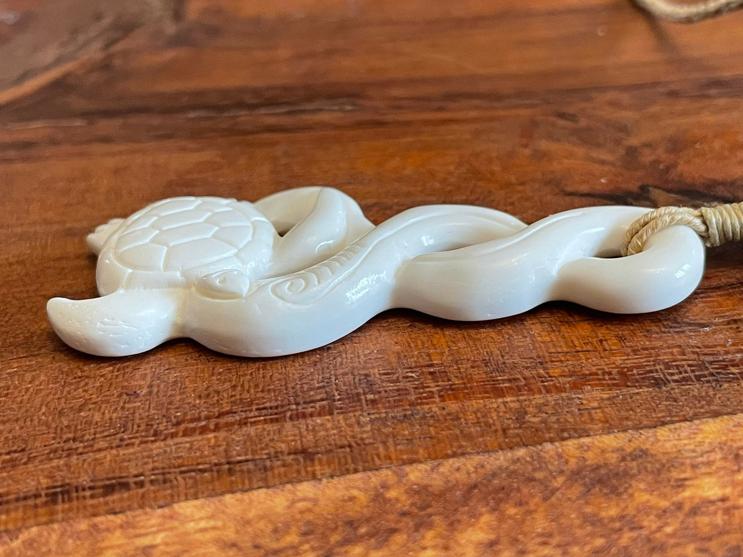 Hand Carved Buffalo Bone Turtle Pikorua Necklace, Adjustable Length