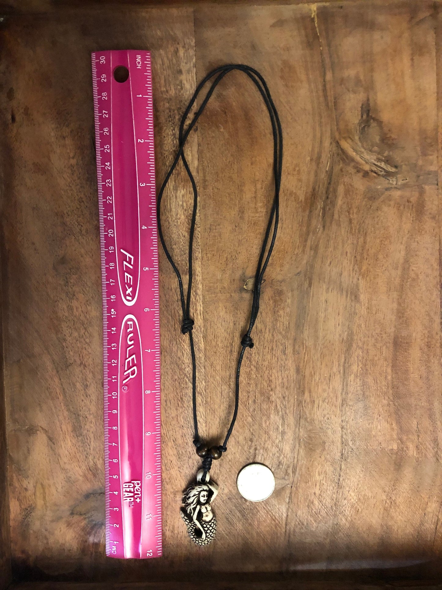 Bone & Resin Mermaid Pendant Necklace - Adjustable Surfer Cord