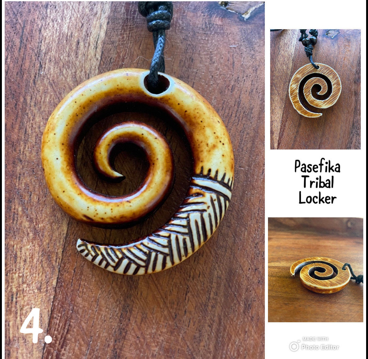 The “Never Give Up”  Polynesian Handcrafted Korus-  Polynesian Fern-  Adjustable Necklace