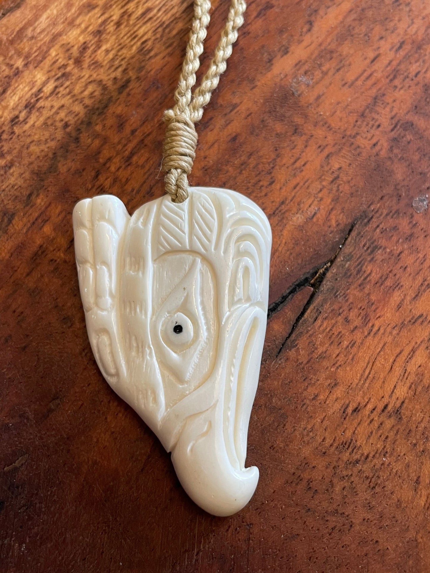 Native American Inspired Hawk or Eagle Head Hand Carved from Solid Bone - Adjustable Necklace