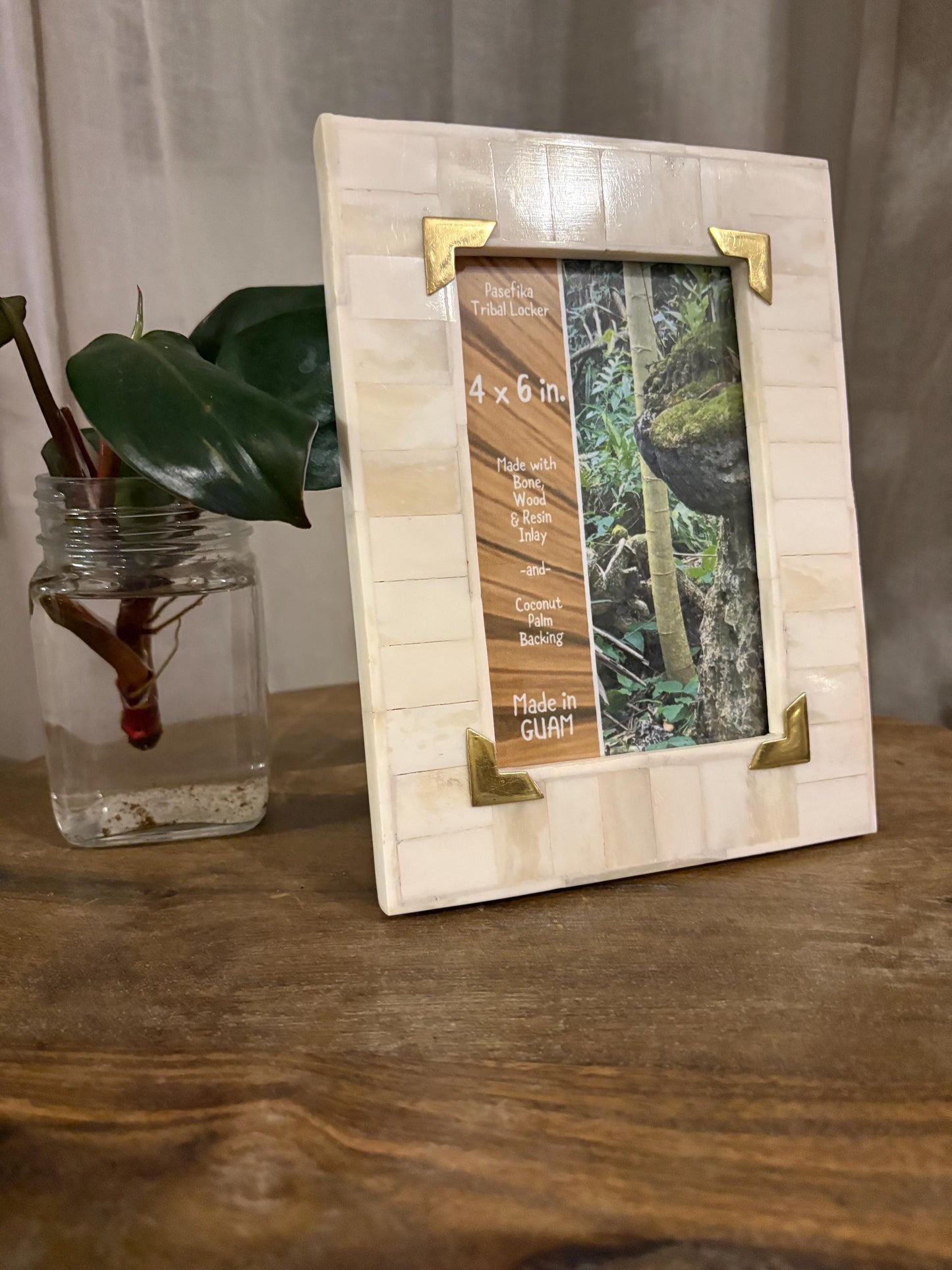 Polynesian Bone and Wood Inlay Picture Frame: 4x6 Pasefika Tribal Decor