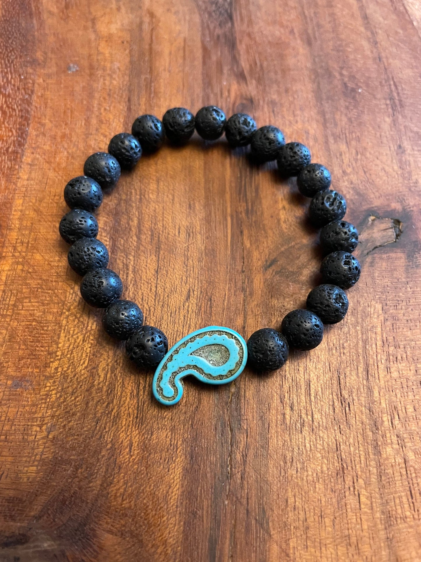 Real Lava Bead Elastic Bracelets with Turquoise Nautical Clay Bead Accent Beads