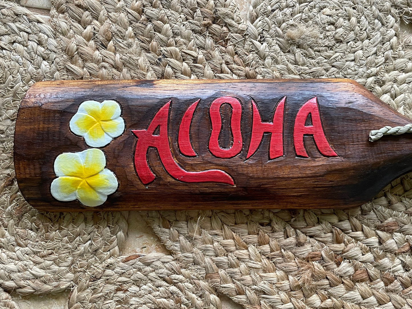 Solid Wood Hand Carved and Painted Aloha Hawaiian Paddle Wall Art