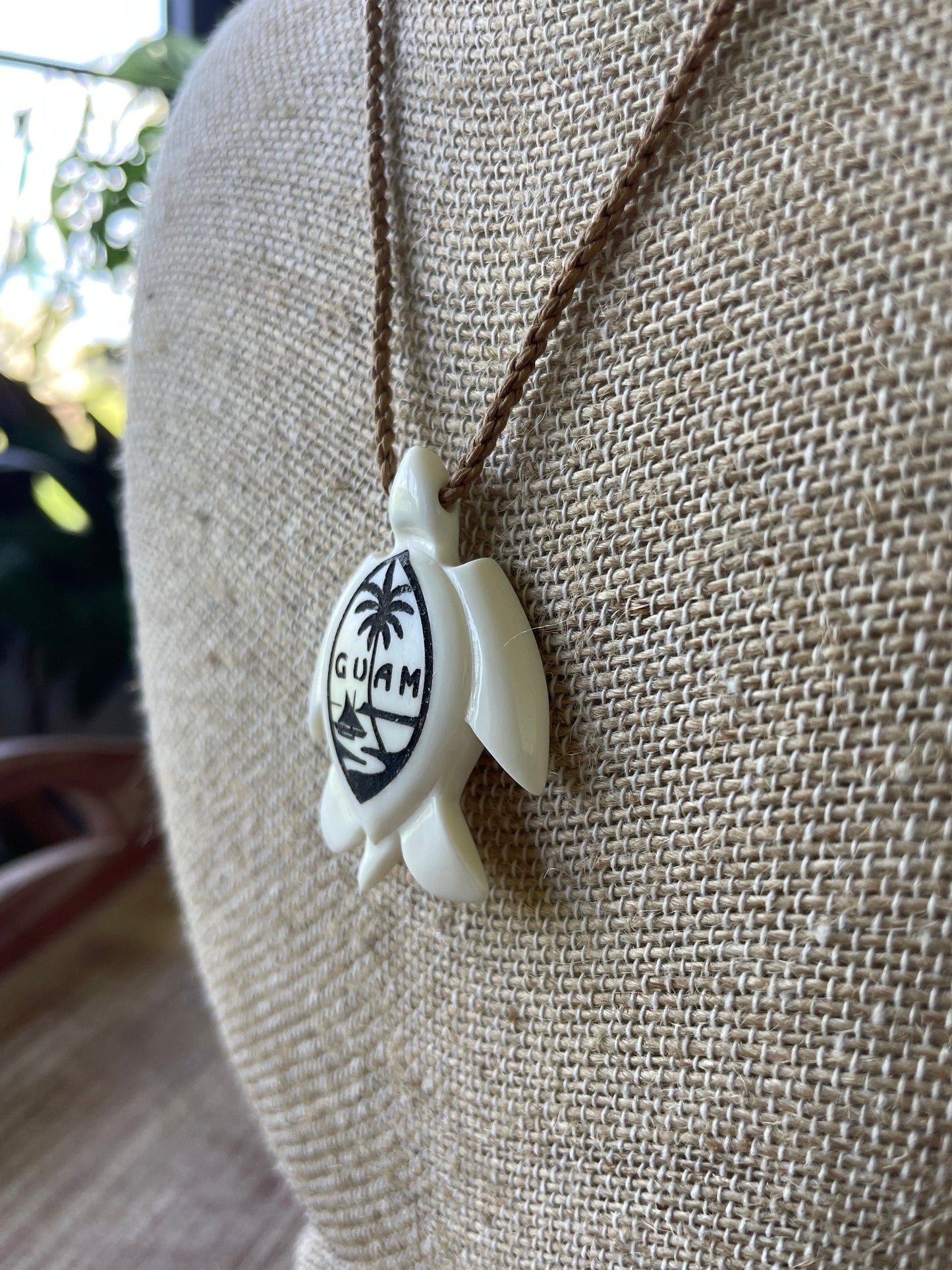 Handcarved Bone Guam Flag Sea Turtle Necklace – Adjustable Chamorro Jewelry