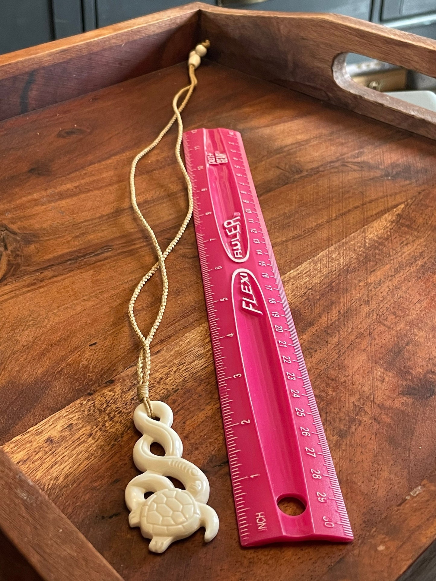 Hand Carved Buffalo Bone Turtle Pikorua Necklace, Adjustable Length