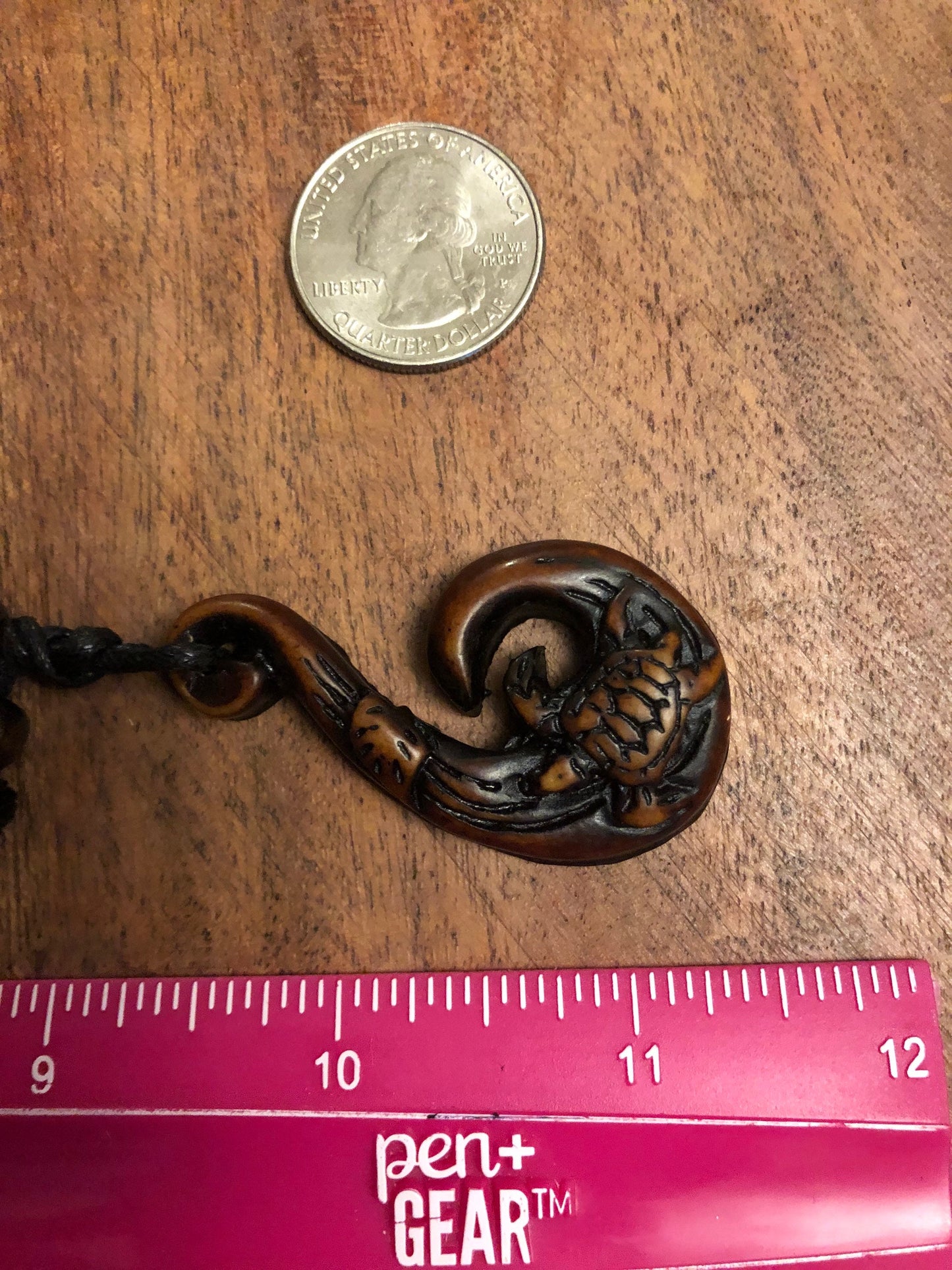 Polynesian Makau Fish Hook Necklace: Buffalo Bone, Sea Turtle, Boho Surfer