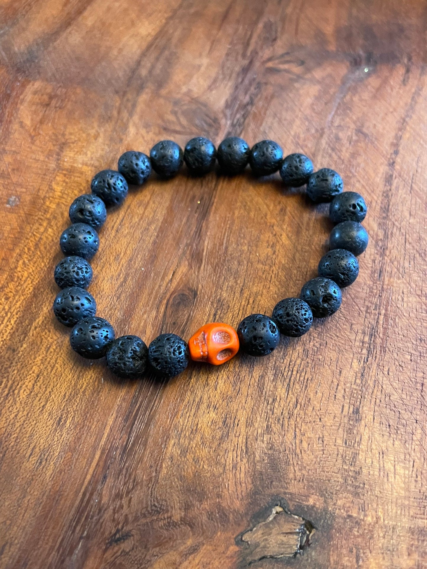 Unique Authentic Lava Bead Skull Elastic Bracelets in Multiple Colors
