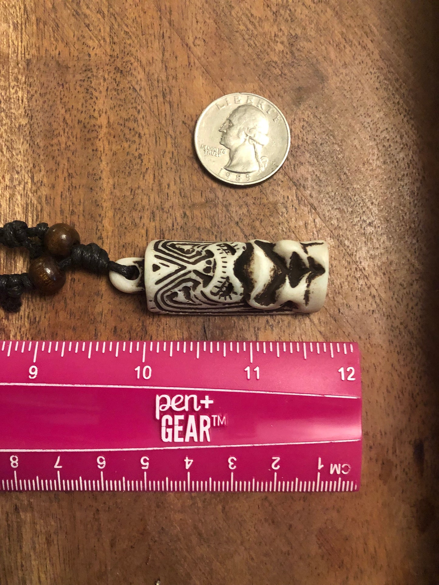 Bold Polynesian Handcrafted Bone and Resin Tiki Adjustable Necklace