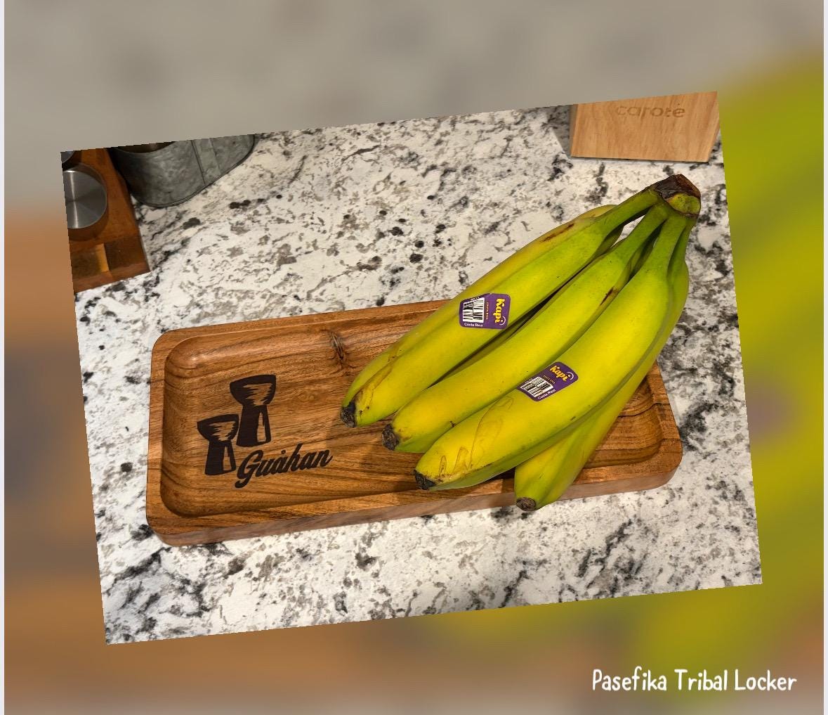 Chamorro Latte Stone Teak Tray: Guahan Engraved Wood Dish