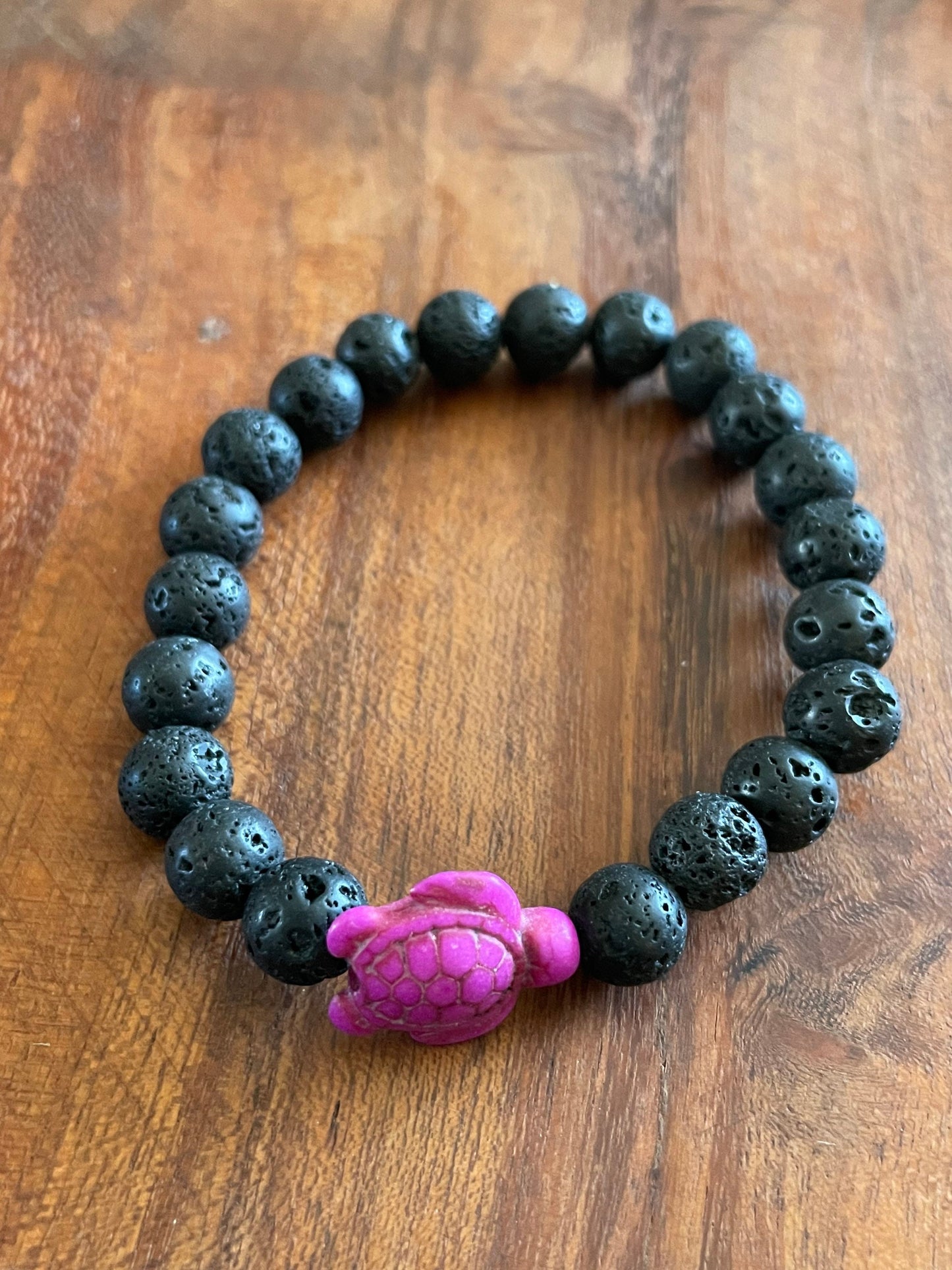 Lava Bead Bracelet with Clay Honu Turtle Accent