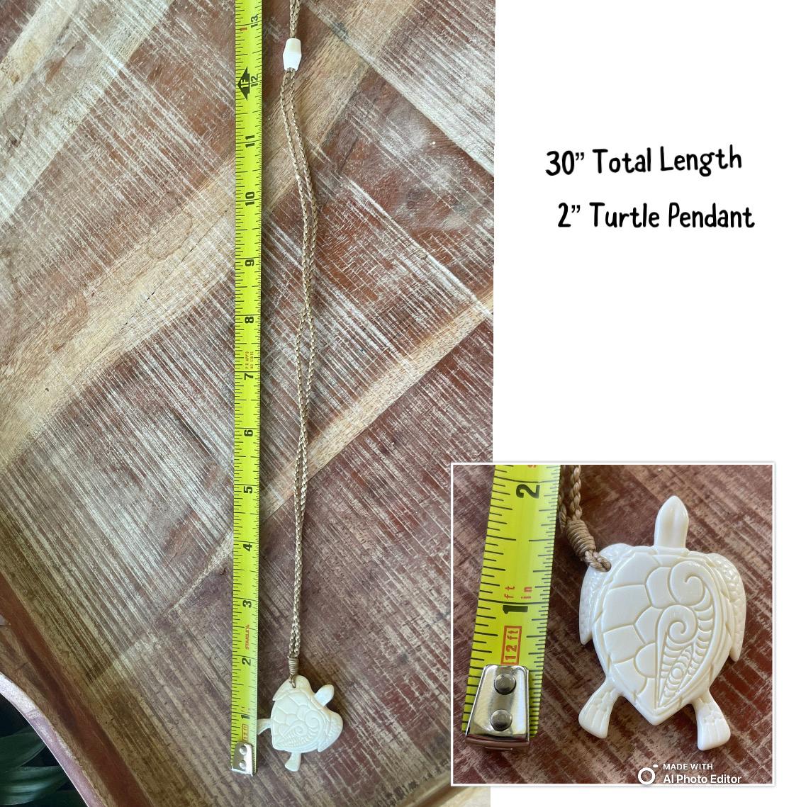 Hand Carved Buffalo Bone Sea Turtle Pendant – Adjustable Necklace